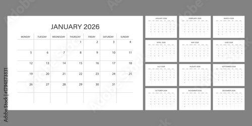 Calendar 2026 year icon in flat style. Planner vector illustration on isolated background. Calender sign business concept.