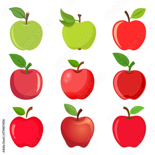 Apple fruit icon set in flat style. Healthy dessert vector illustration on isolated background. Fresh food sign business concept.