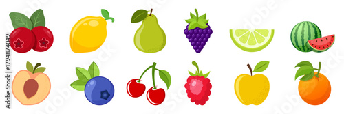Natural tropical fruits icon set collection in flat style. Tropical plant vector illustration on isolated background. Healthy food sign business concept.