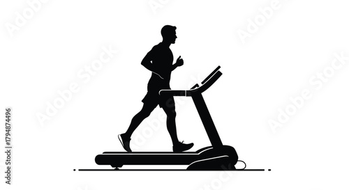 Silhouette of a person running on a treadmill during a cardio workout session.