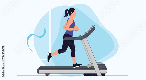 A woman running on a treadmill for a cardiovascular workout at home.