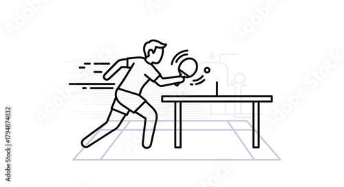 A dynamic illustration of a person playing a fast paced game of table tennis.