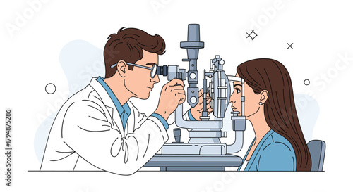 An optometrist examines a patient's eyes using a slit lamp for a comprehensive eye health checkup.