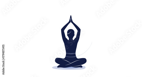 A person sitting in a meditative pose with their hands clasped overhead in a silhouette.