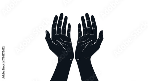 Two silhouetted hands reaching upwards with tiny white dots scattered across them.
