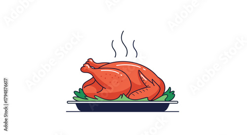 Delicious whole roasted chicken served on a platter with fresh green lettuce as a garnish ready for a festive meal.