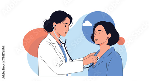 A skilled physician examines a patient during a routine medical checkup in a well-lit clinic.