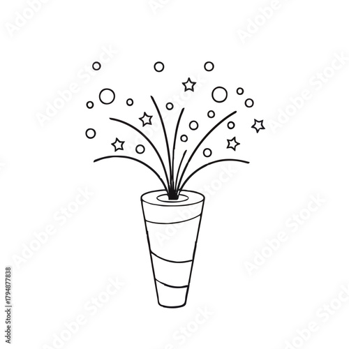 Confetti erupts from party popper sketch

