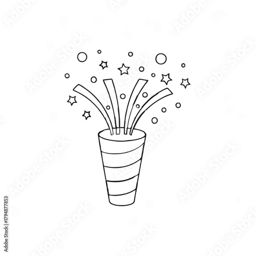 Confetti erupts from party popper sketch

