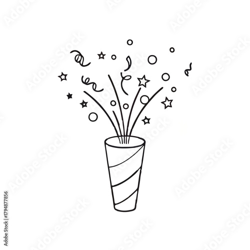 Confetti erupts from party popper sketch

