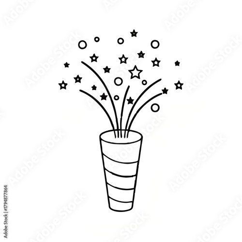 Confetti erupts from party popper sketch

