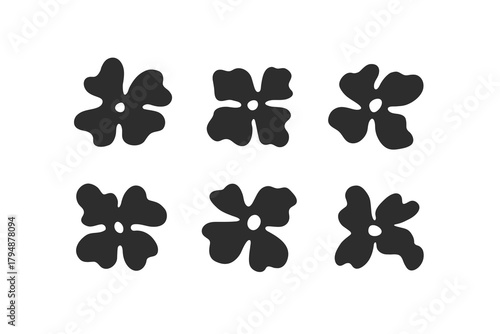 Geometric stylized flowers. Modern linear design sign. 60s and 70s Retro style.