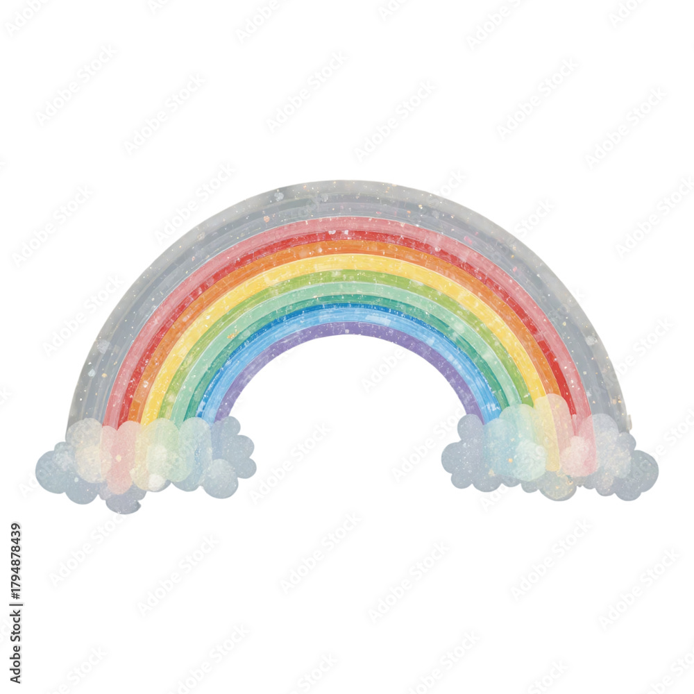Fototapeta premium Beautiful Rainbow Arching Across The Sky With Fluffy Clouds And Sparkling Glitter Accents