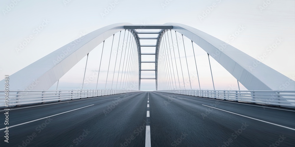 Fototapeta premium Drive across a sleek modern bridge, transportation concept at dawn light