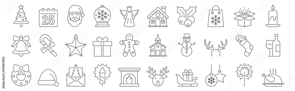 Obraz premium christmas line web icon set