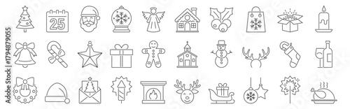 christmas line web icon set