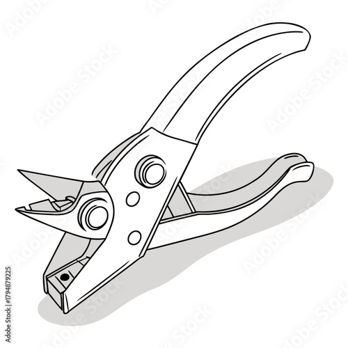 Staple Remover Tool with Shadow on White Background Keywords: staple remover, office supplies, stationery, tool, office, desk, equipment, metal, silver, black, ergonomic, handle, jaws, remover