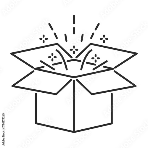 open gift box with sparkle line web icon