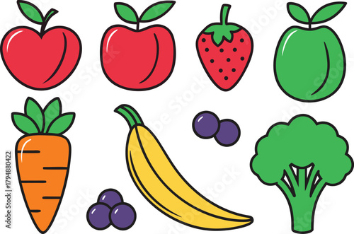 Healthy Eating Illustration. Balanced Diet Artwork. Nutritious Food Drawing. Clean Eating Concept Design. Healthy Lifestyle Illustration. Fresh Food Artwork Set. Wellness Nutrition Illustration