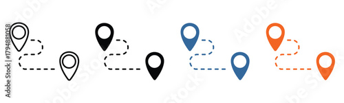 distance icon set, gps and location vector set