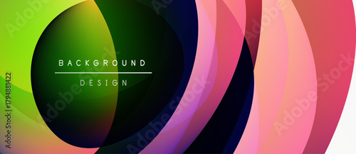 Abstract colorful design. Overlapping circles create dynamic visual effect. Gradient shades transition smoothly, modern aesthetic.