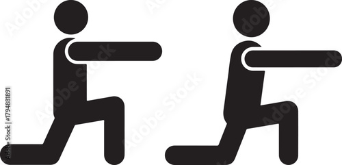 Two figures performing lunges silhouette