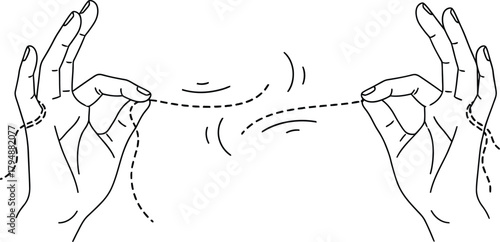 Two hands holding a dotted line string in a gesture of connection or communication isolated on transparent background