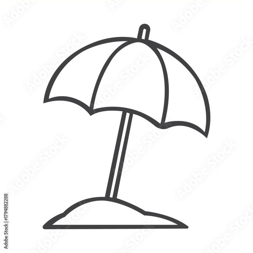 Beach Umbrella Outline Summer Vacation Sea Coast Sunshade Isolated Icon Design Tropical Getaway Sand Symbol Relaxation