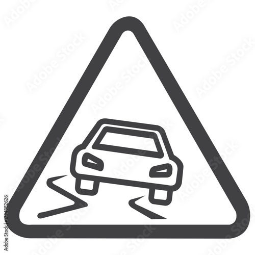 Slippery road ahead warning sign driving caution safety alert careful driving traffic accident prevention risk awareness