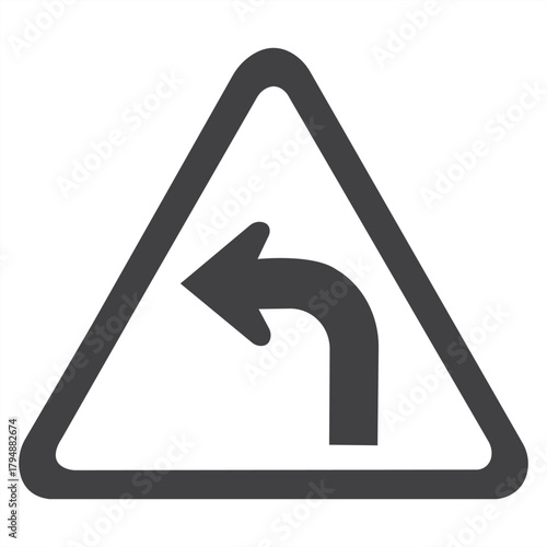 Road Traffic Sign Warning Left Turn Ahead Notice Safety Symbol Triangular Shape Alert Motorist Driving Direction