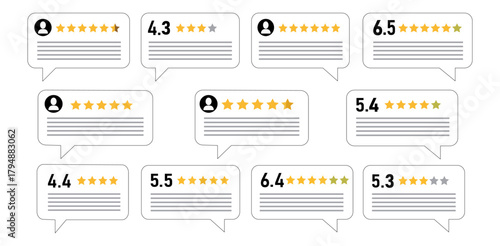Customer Reviews Ratings Feedback and Testimonials Vector Graphics with Gold Stars and Satisfaction Scores Digital Art