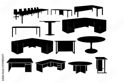 computer , meeting and office table silhouette pack