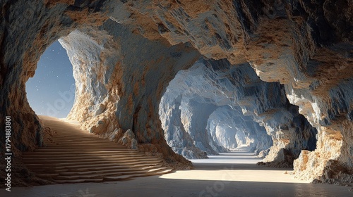 Exoplanet Architecture Abstract Alien mineral formations arranged in purposeful patterns low gravity perspective with twin sun shadows