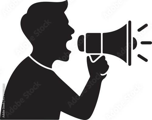 Man shouting through loudspeaker silhouette icon