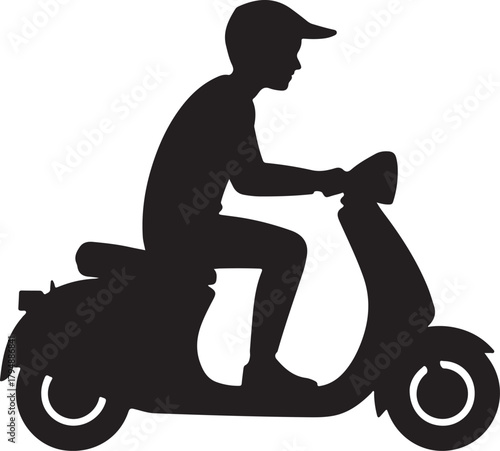 Silhouette of a person riding a scooter icon