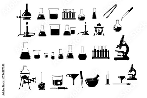 Hospital signage glyph Doctor Nurse Hospital Stethoscope Medicine Equipment Medical tools set collection pack lab tools silhouettes pack