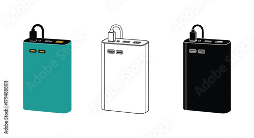 Three power banks in different styles on a white background view front