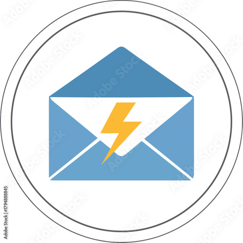 Circular icon of an open blue envelope with a yellow lightning bolt, symbolizing fast mail or instant messaging.