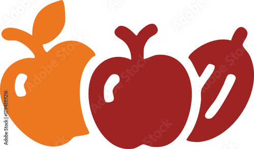 Abstract Minimalist Vector Illustration Set: Solid Orange and Red Shapes. Modern Food, Fruit, and Background Concept Graphics for Branding and Design