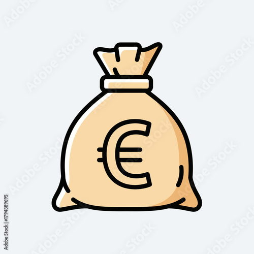 Vector icon of a beige money bag with a prominent black Euro currency symbol.