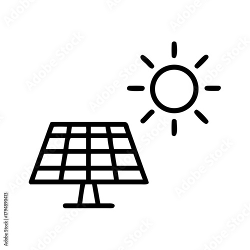 Solar panel and sun, renewable energy source