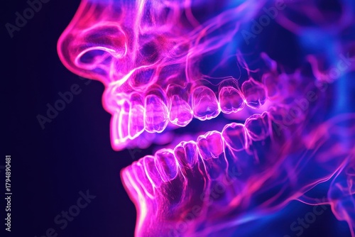 Futuristic holographic 3D visualization of a human skull