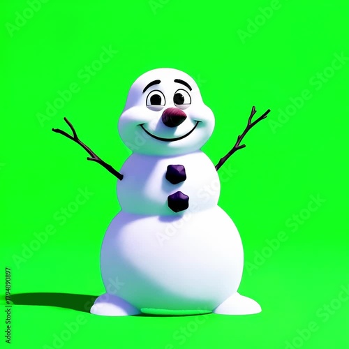Snowman. Christmas. New Year. Green background. Animation. 4K. chroma-key