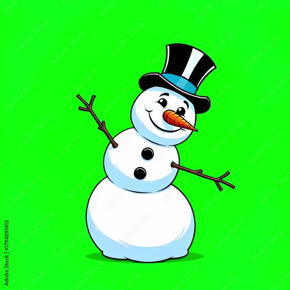 Snowman. Christmas. New Year. Green background. Animation. 4K. chroma-key