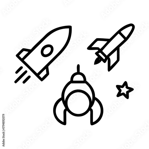 Set of rockets flying in space vector illustration