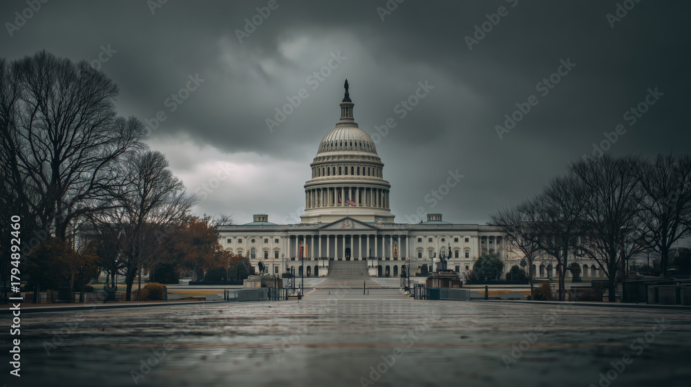 Fototapeta premium United States Capitol Building Dark Cloudy Day
