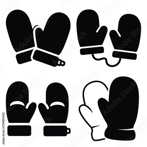 winter mittens silhouette clipart set