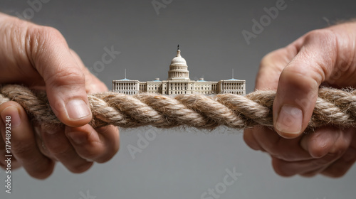 Political Tug of War Rope with US Capitol Building