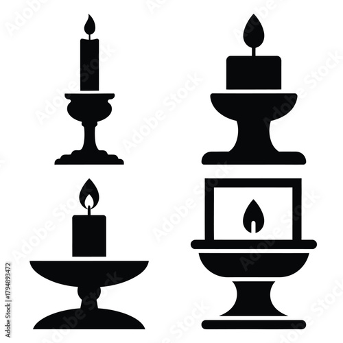 christmas candle holder silhouette clipart set