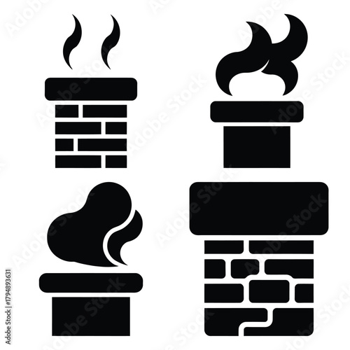 christmas chimney smoke silhouette clipart set